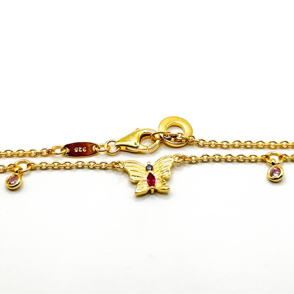 NWOT Sterling silver 14k gold plated butterfly necklace with red stone 16”-18” - Picture 3 of 12